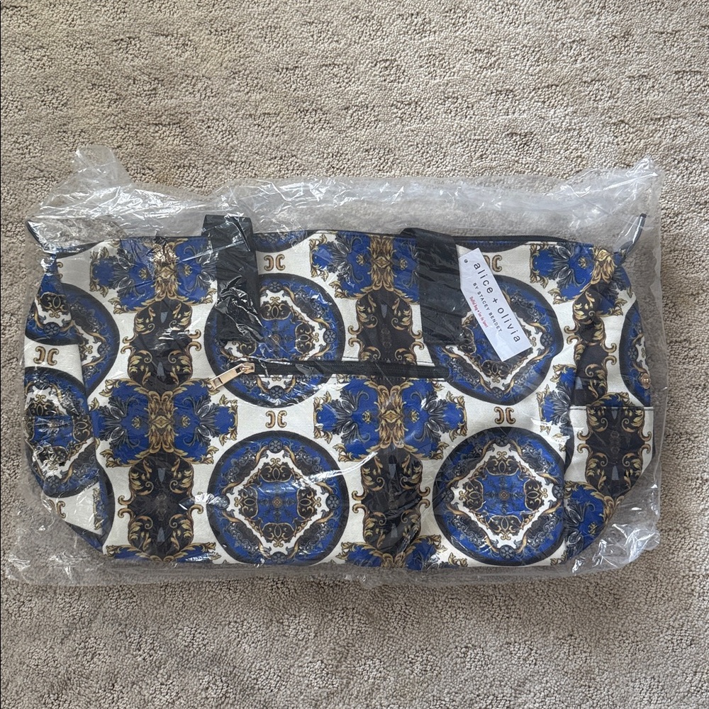 Alice and Olivia Blue and Black Patterned Canvas Bag
